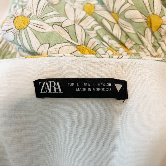Zara Floral Daisy Print Linen Blend Smocked Mini Dress - Picture 11 of 14